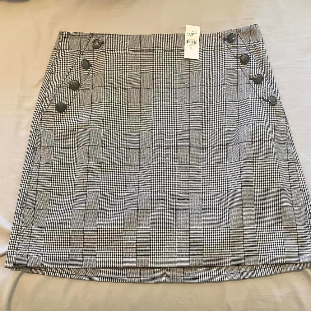 LOFT NWT Preppy black and white plaid skirt vampy dark academia goth minimalist